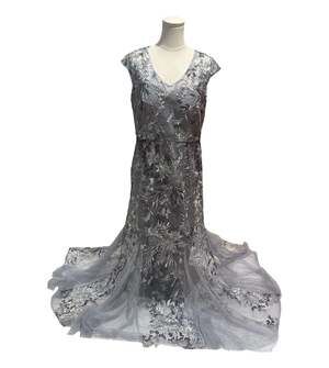 Alex Evenings Petite Sequin Floral Fit & Flare Gown in Silver